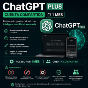 🤖✨ ChatGPT Plus – Cuenta Compartida | 1 Mes 🚀💬