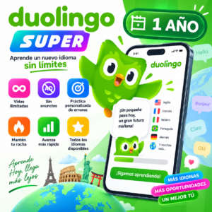 🦉💚 Duolingo Super – 1 Año | Aprende sin Límites 🌎✨
