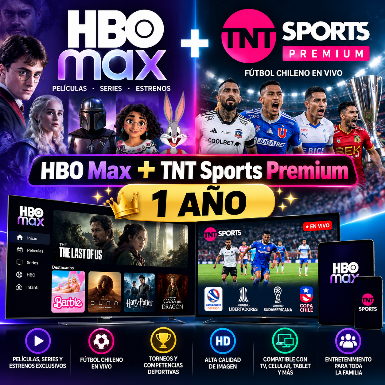🎬⚽ HBO Max + TNT Sports Premium – 1 Año