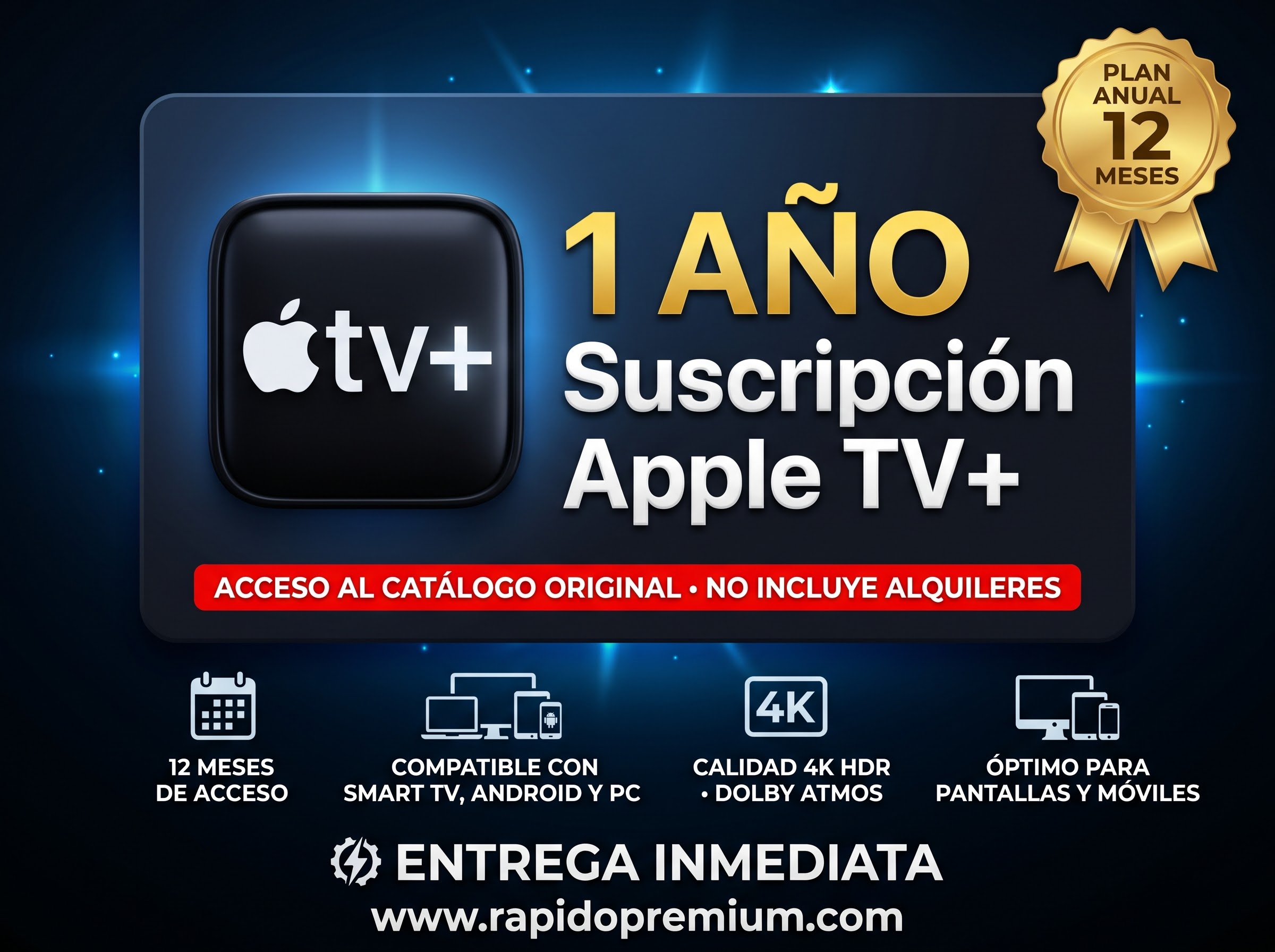 🍏 Apple TV+ 1 Año | Catálogo Original 4K HDR ⚡